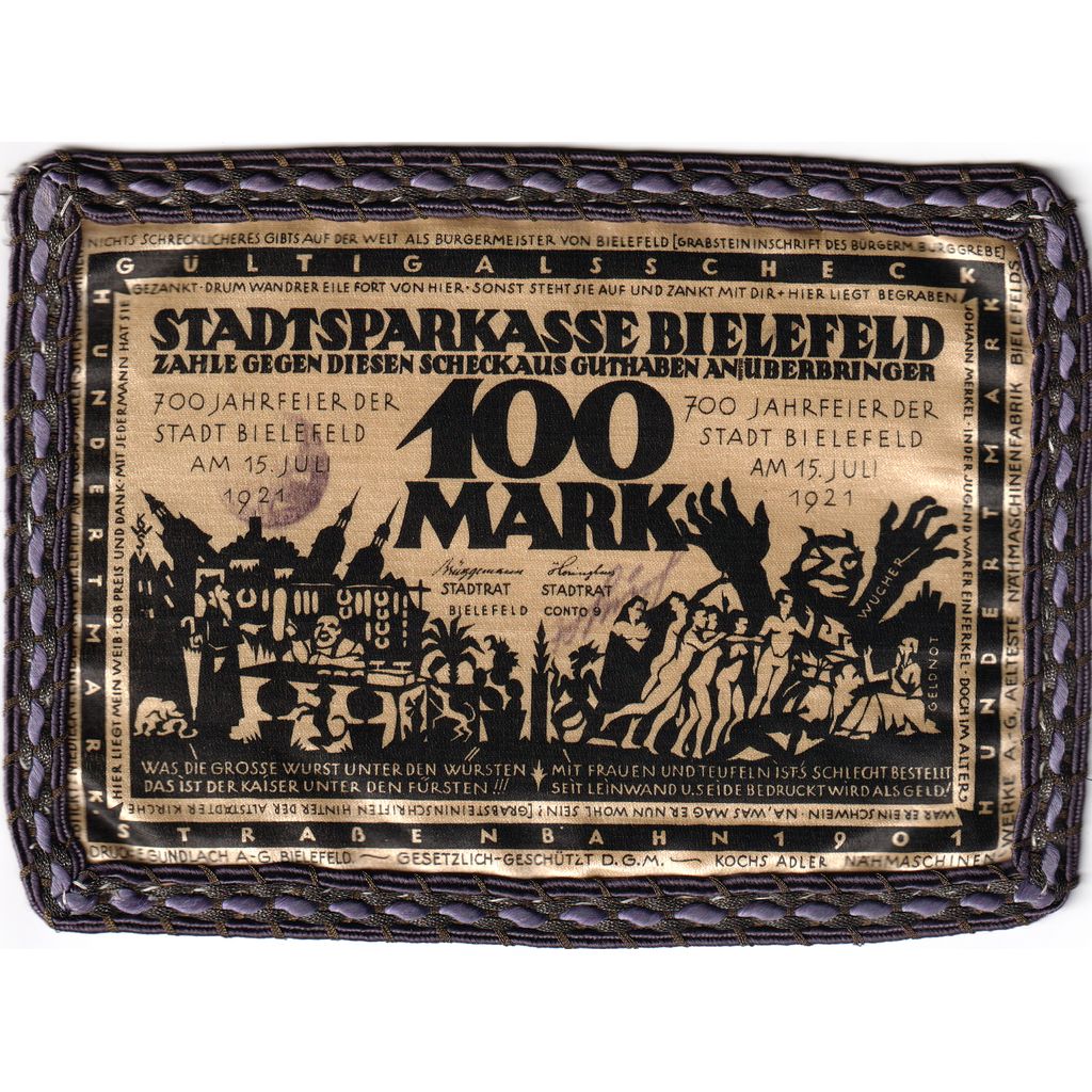 Germany, Bielefeld, 100 Mark, 1921-07-15, UNC(63), Silk, Grabowski:33c