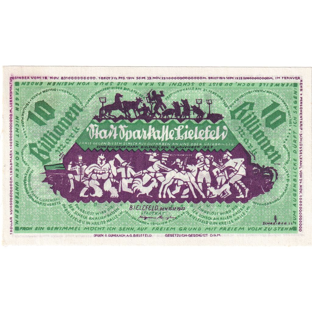 Germany, Bielefeld, 10 Billion Mark, 1922-10-21, UNC(63), Linen, Grabowski:91