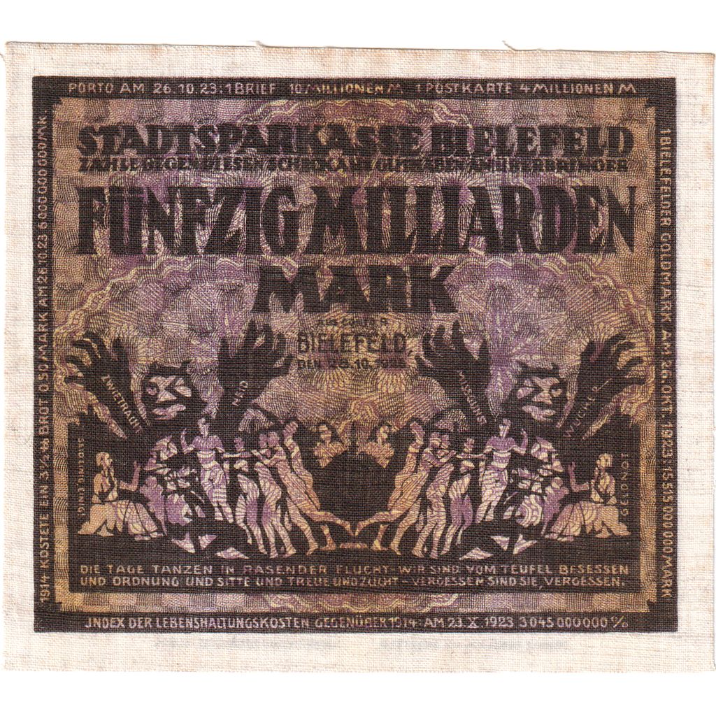 Germany, Bielefeld, 50 Milliarden Mark, 1923-02-15, AU(55-58), Linen