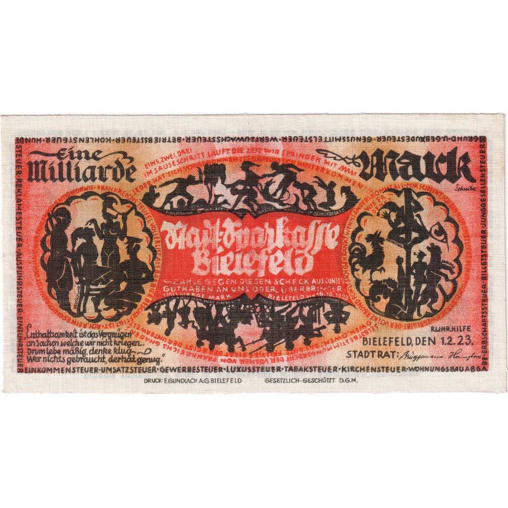 Germania, Bielefeld, 1 Milliard Mark, 1923-02-01, SPL, Lino, Grabowski:85