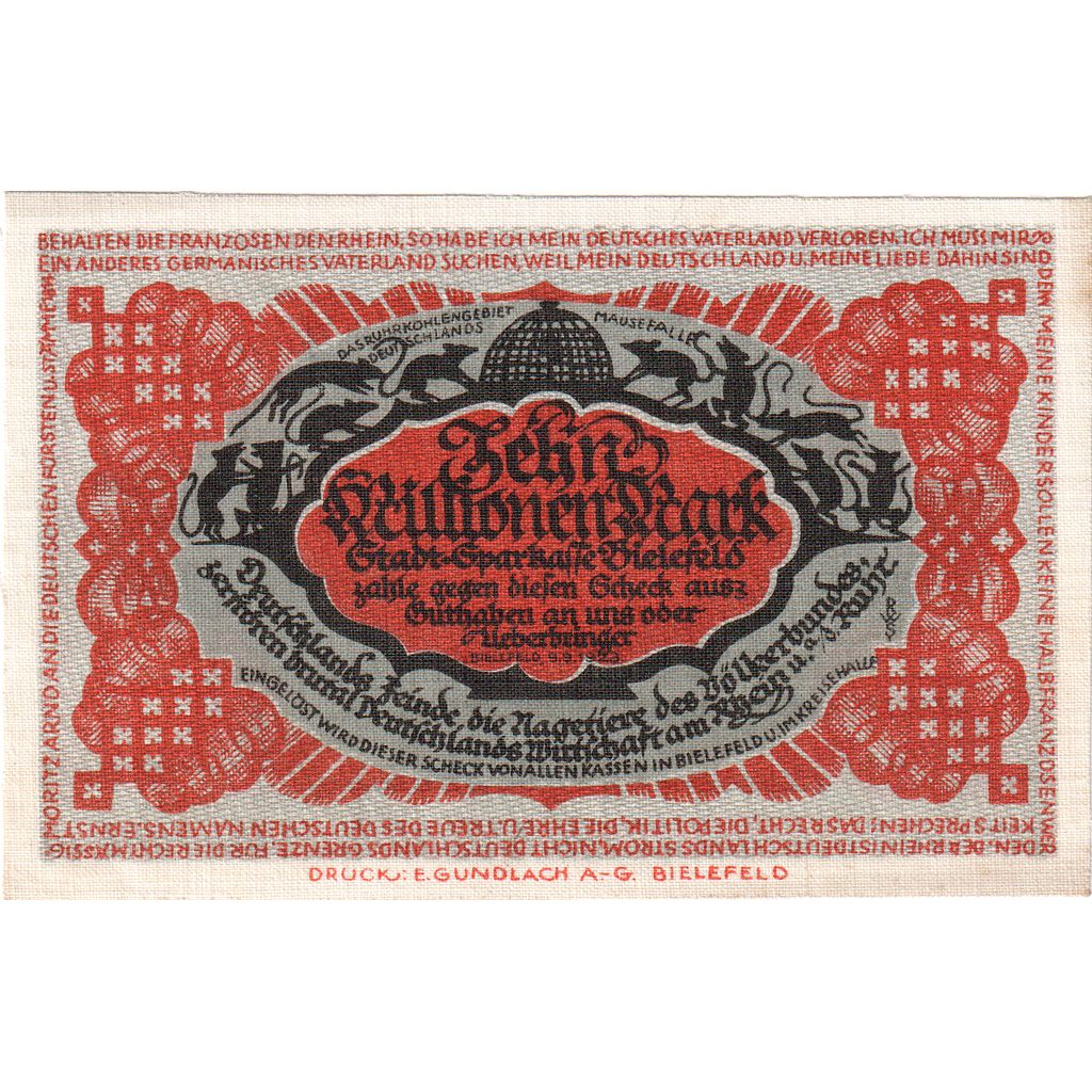 Germany, Bielefeld, 10 Millionen Mark, 1923-09-09, UNC(63), Linen, Grabowski:82