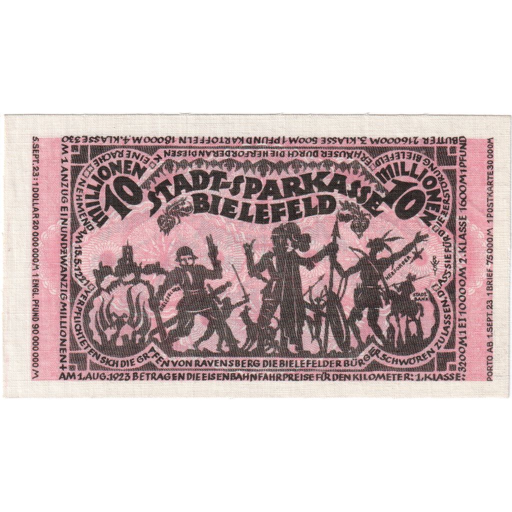 Deutschland, Bielefeld, 10 Millionen Mark, 1923-08-11, UNZ-, Leinen