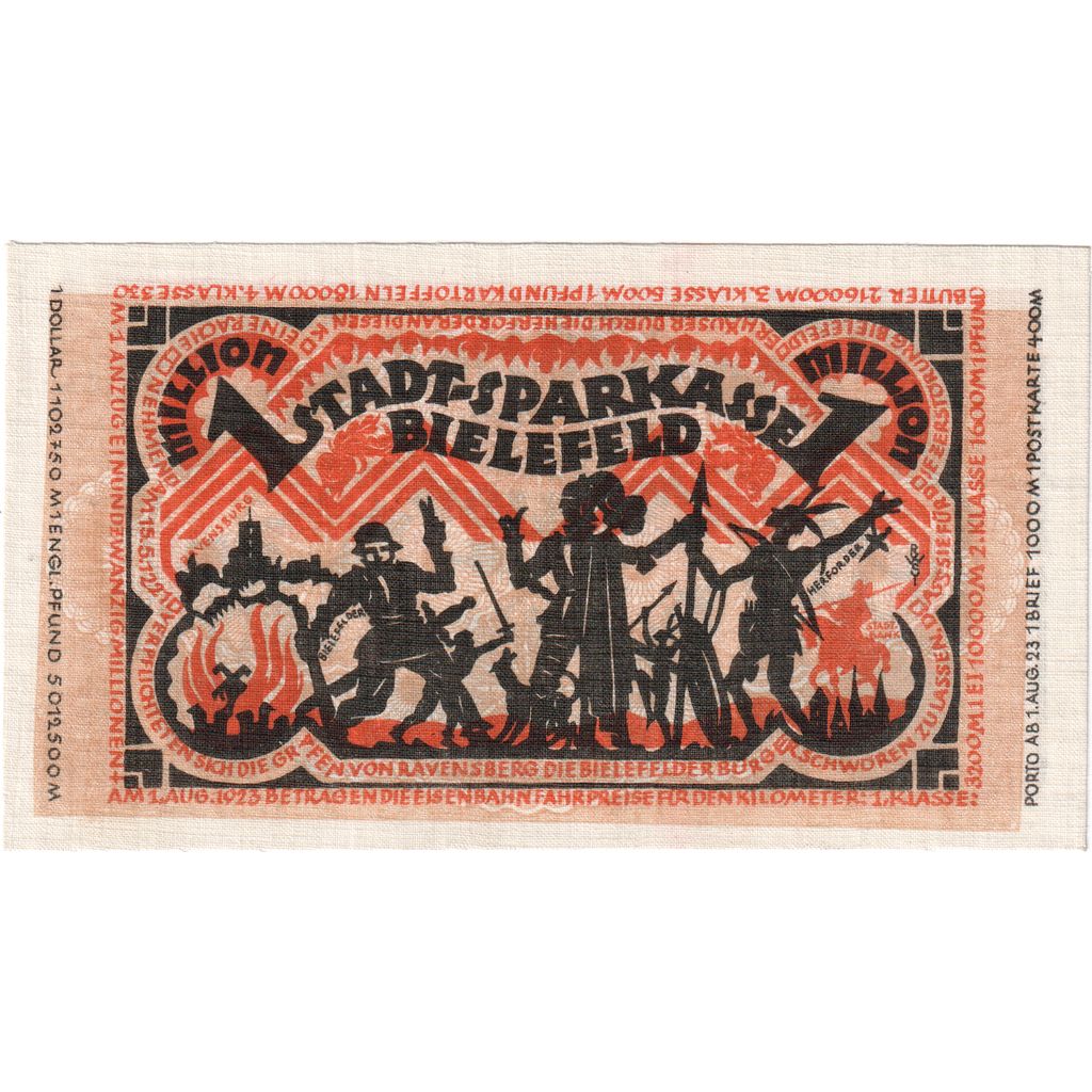 Niemcy, Bielefeld, 1 Million Mark, 1923-08-11, UNC(63), Pościel, Grabowski:78