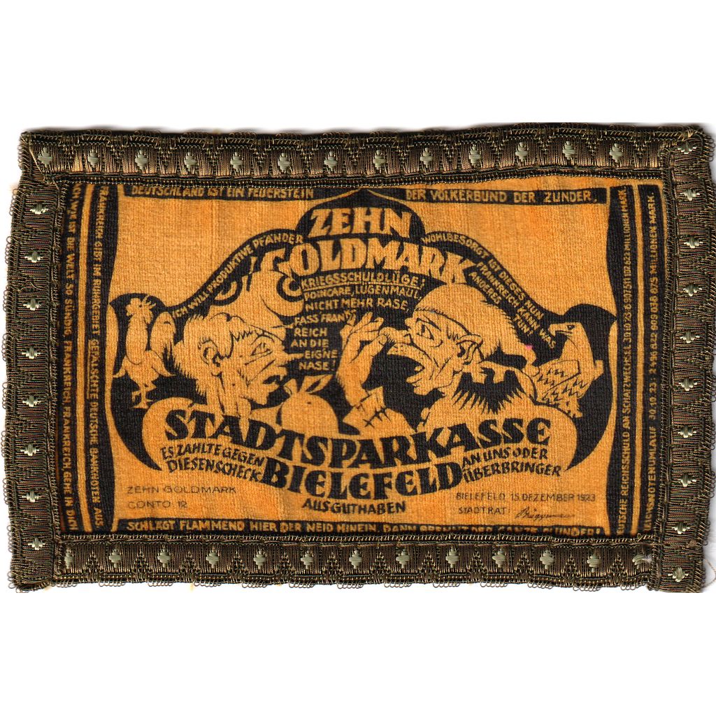 Deutschland, Bielefeld, 10 Goldmark, 1923-12-15, UNZ-, Samt, Grabowski:112c