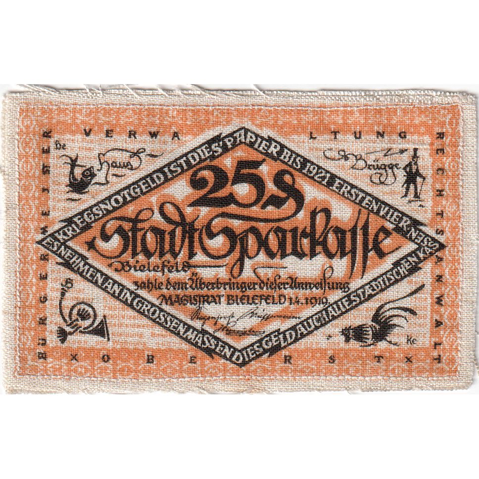 Germany, Bielefeld, 25 Pfennig, 1919-04-01, AU(55-58), Linen, Grabowski:14