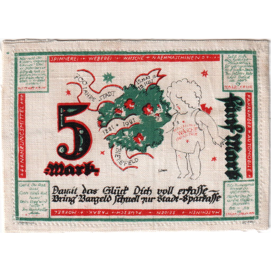 Deutschland, Bielefeld, 5 Mark, 1921-07-15, UNZ-, Leinen, Grabowski:16