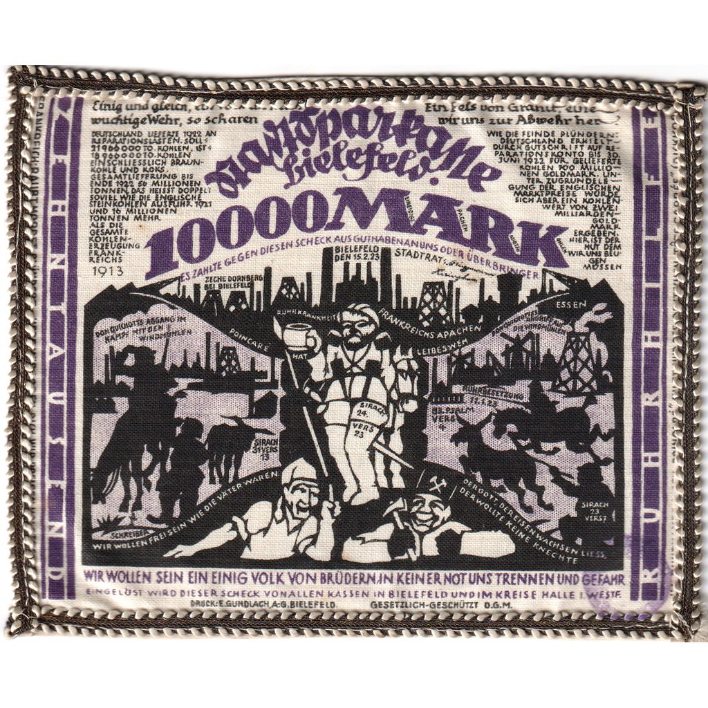 Germany, Bielefeld, 10000 Mark, 1923-02-15, UNC(63), Linen, Grabowski:71b