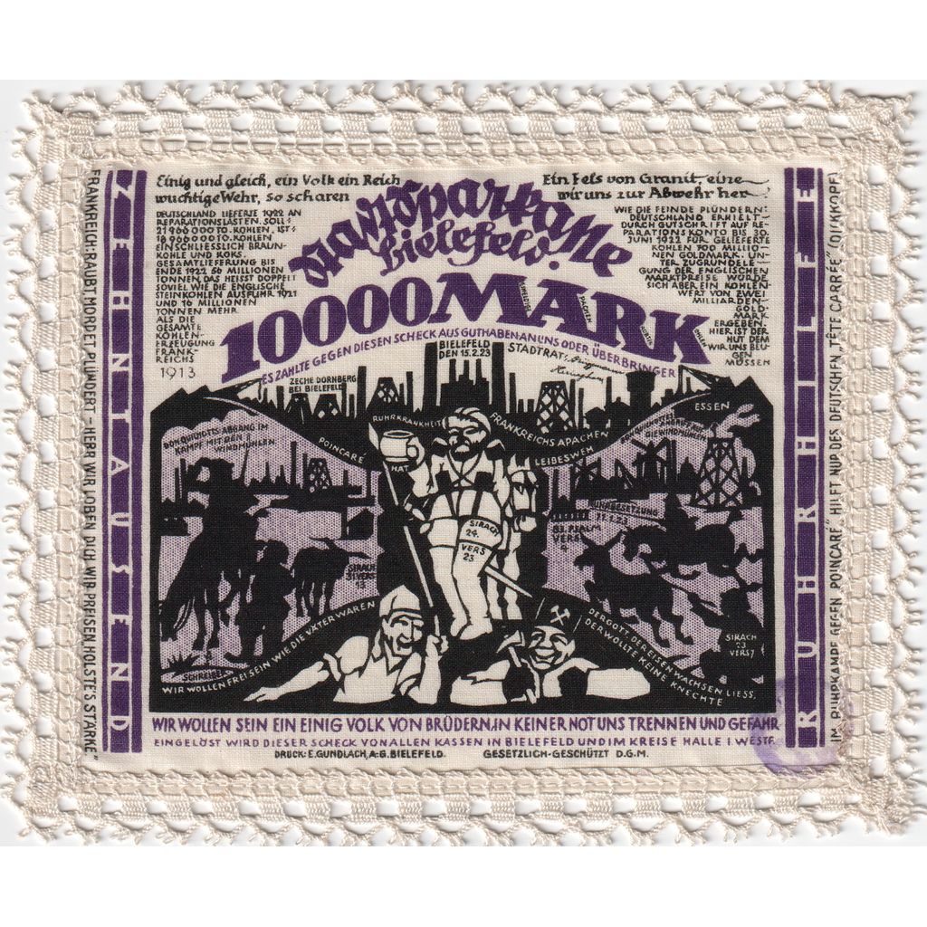 Niemcy, Bielefeld, 10000 Mark, 1923-02-15, UNC(63), Pościel, Grabowski:71c