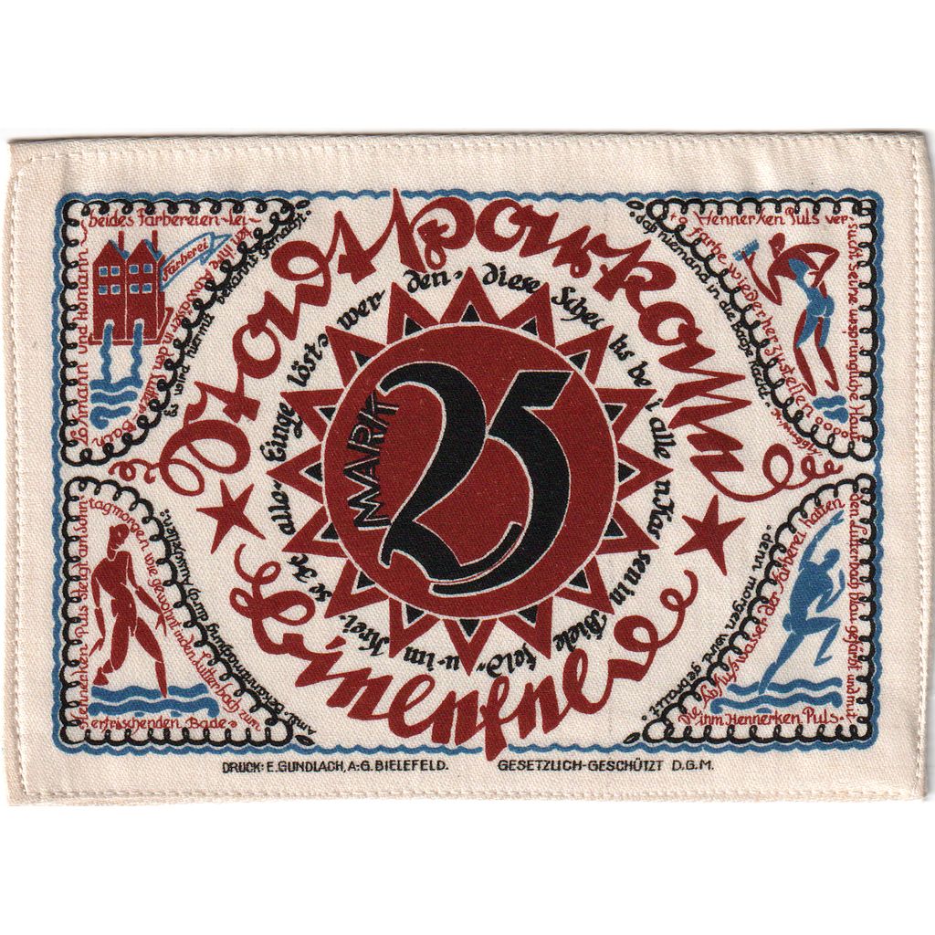 Germany, Bielefeld, 25 MARK, 1921-07-15, UNC(63), Silk, Grabowski:21d