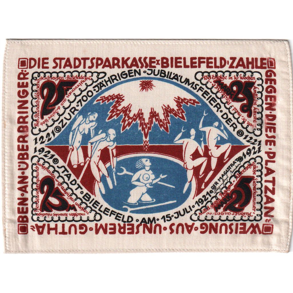Germany, Bielefeld, 25 MARK, 1921-07-15, UNC(63), Silk, Grabowski:22a