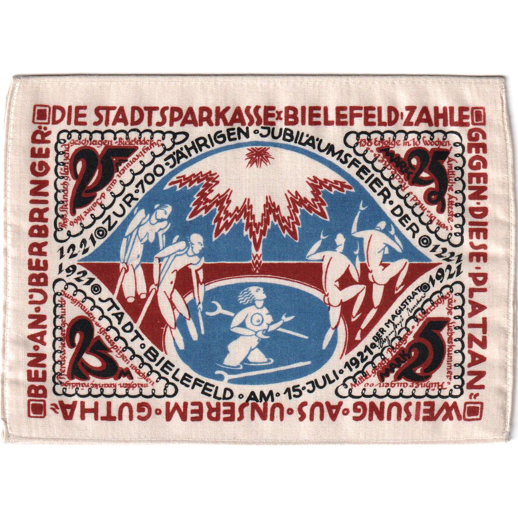 Germany, Bielefeld, 25 MARK, 1921-07-15, UNC(63), Silk, Grabowski:22a