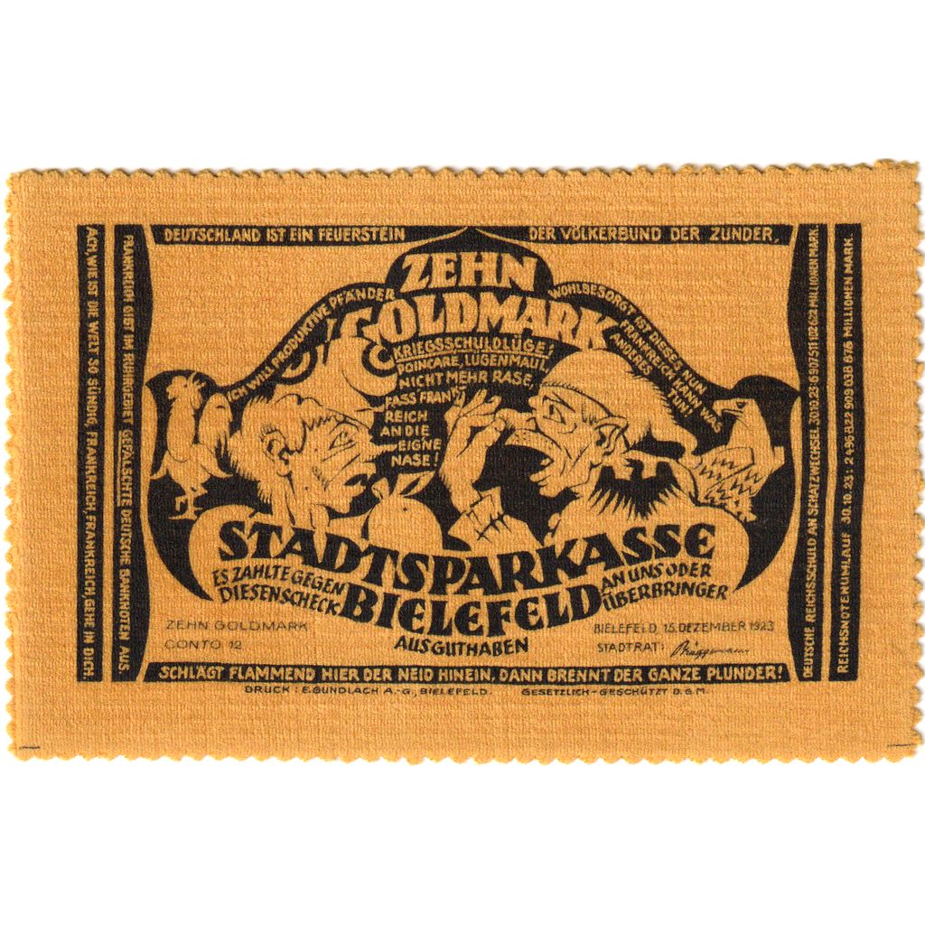 Deutschland, Bielefeld, 10 Goldmark, 1923-12-15, UNZ-, Samt, Grabowski:112b