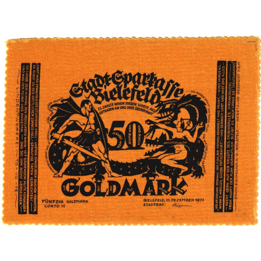 Germany, Bielefeld, 50 Goldmark, 1923-12-15, UNC(63), Velvet, Grabowski:115c
