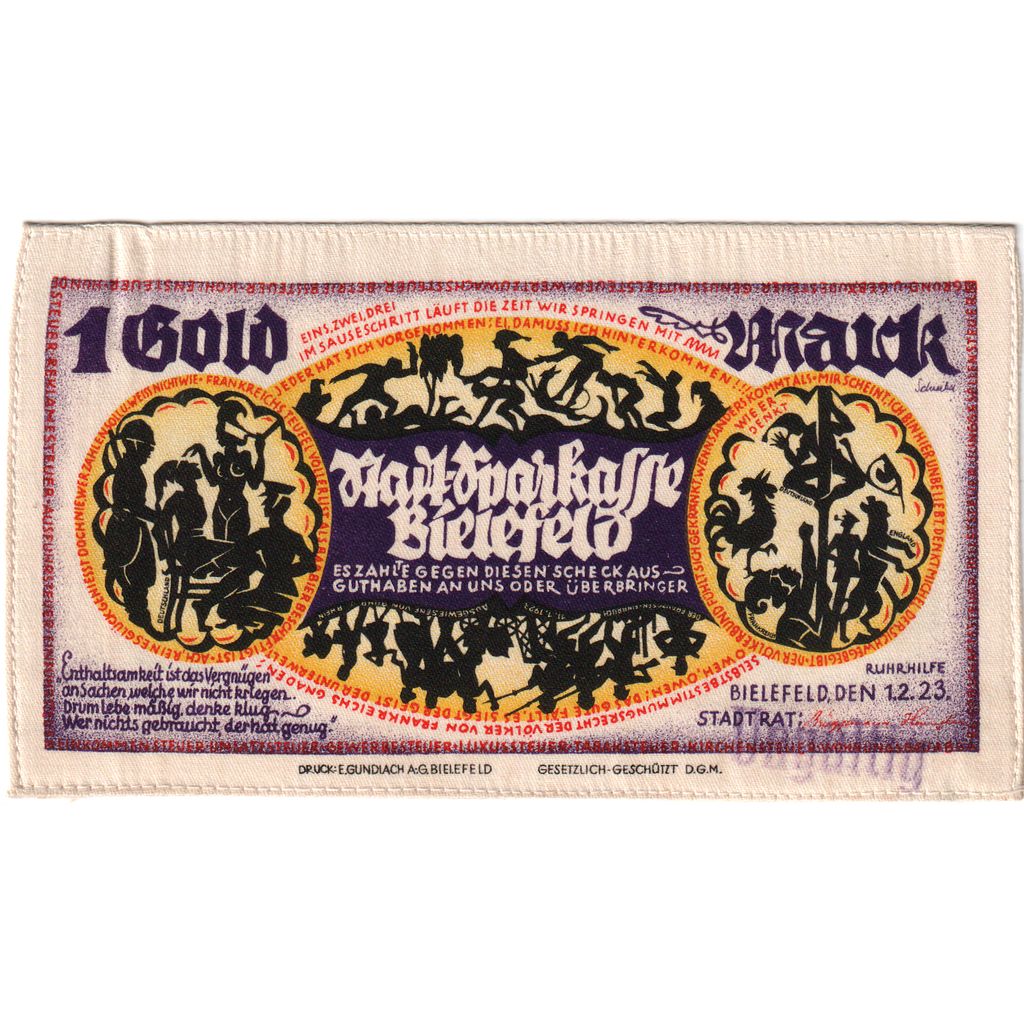 Niemcy, Bielefeld, 1 Goldmark, 1923-02-01, UNC(63), Jedwab, Grabowski:100var