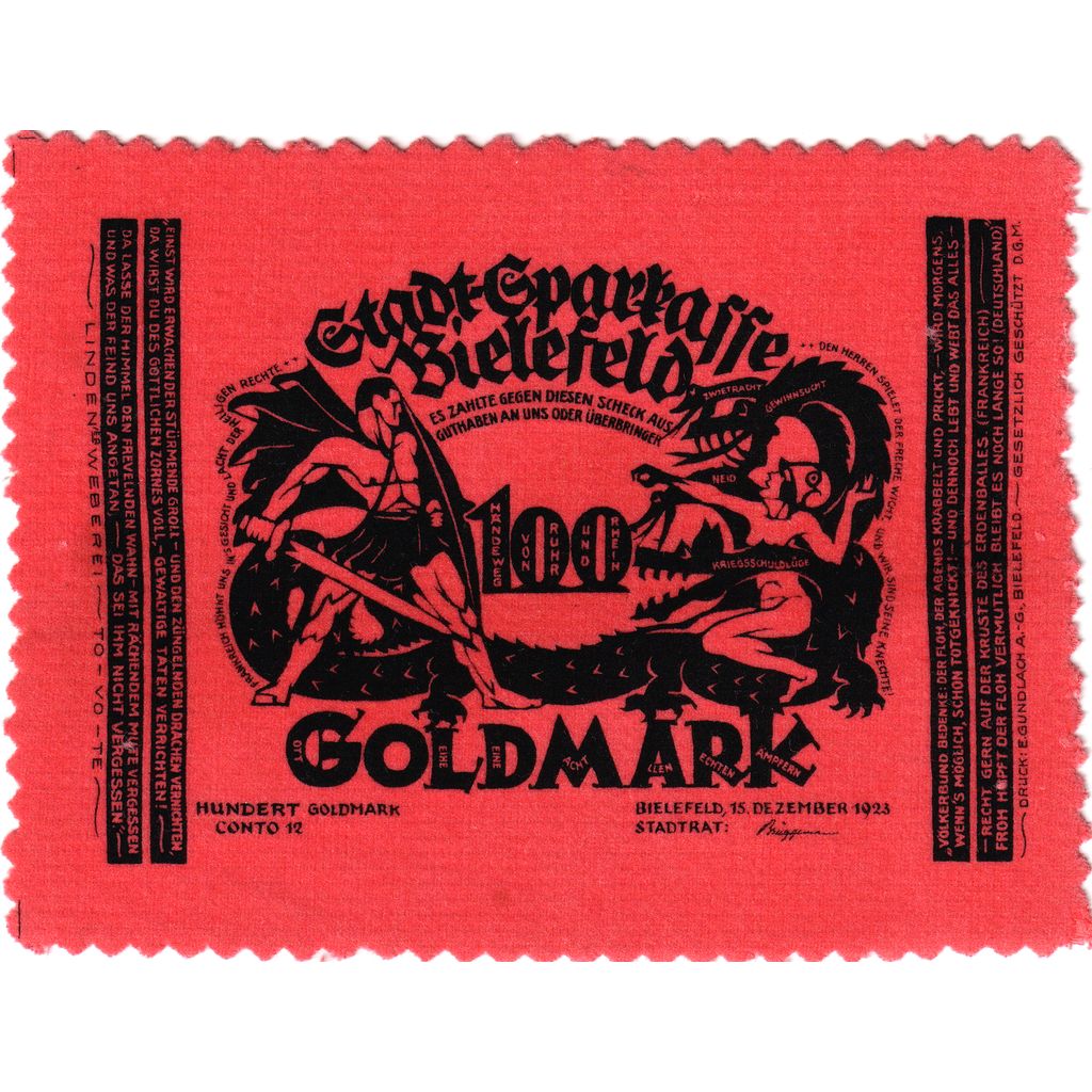Niemcy, Bielefeld, 100 Goldmark, 1923-12-15, UNC(63), Aksamit, Grabowski:116b