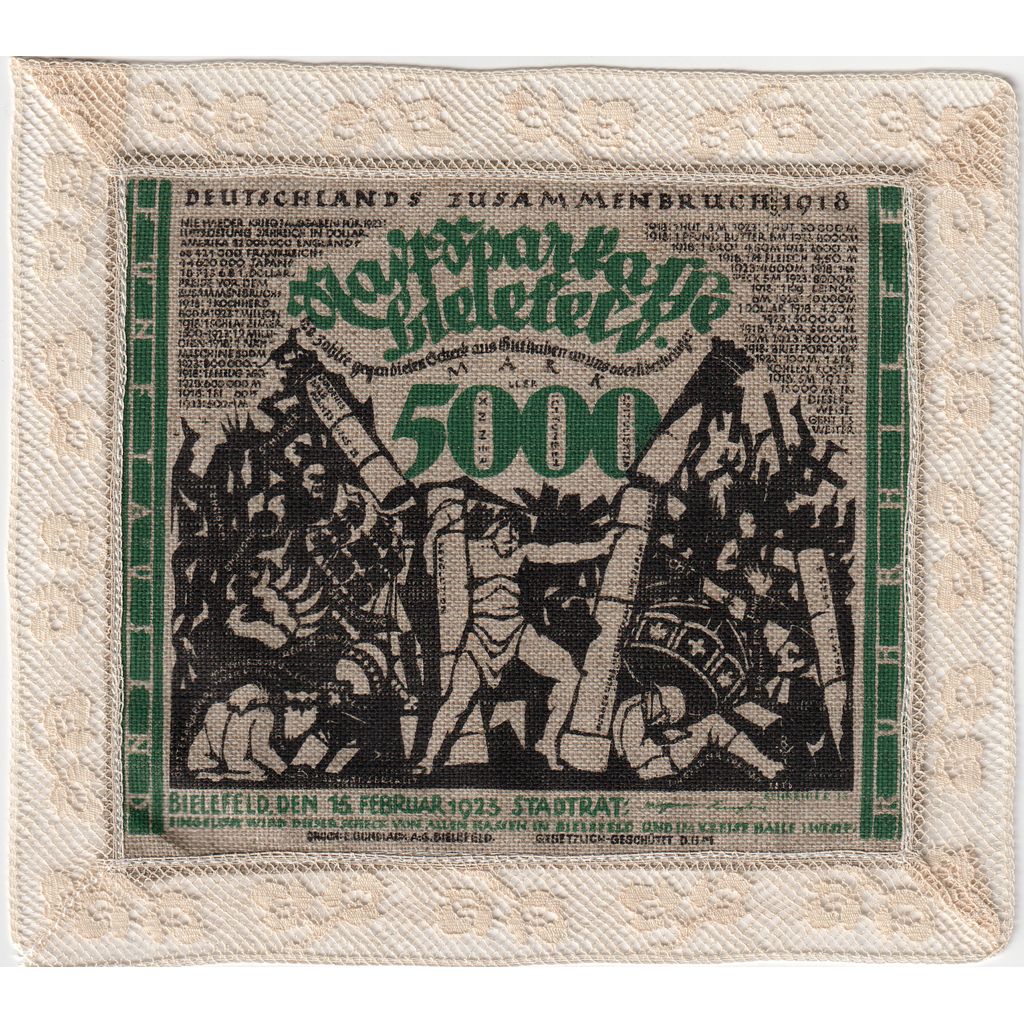 Alemanha, Bielefeld, 5000 Mark, 1923-02-15, UNC(63), Burlap, Grabowski:68d