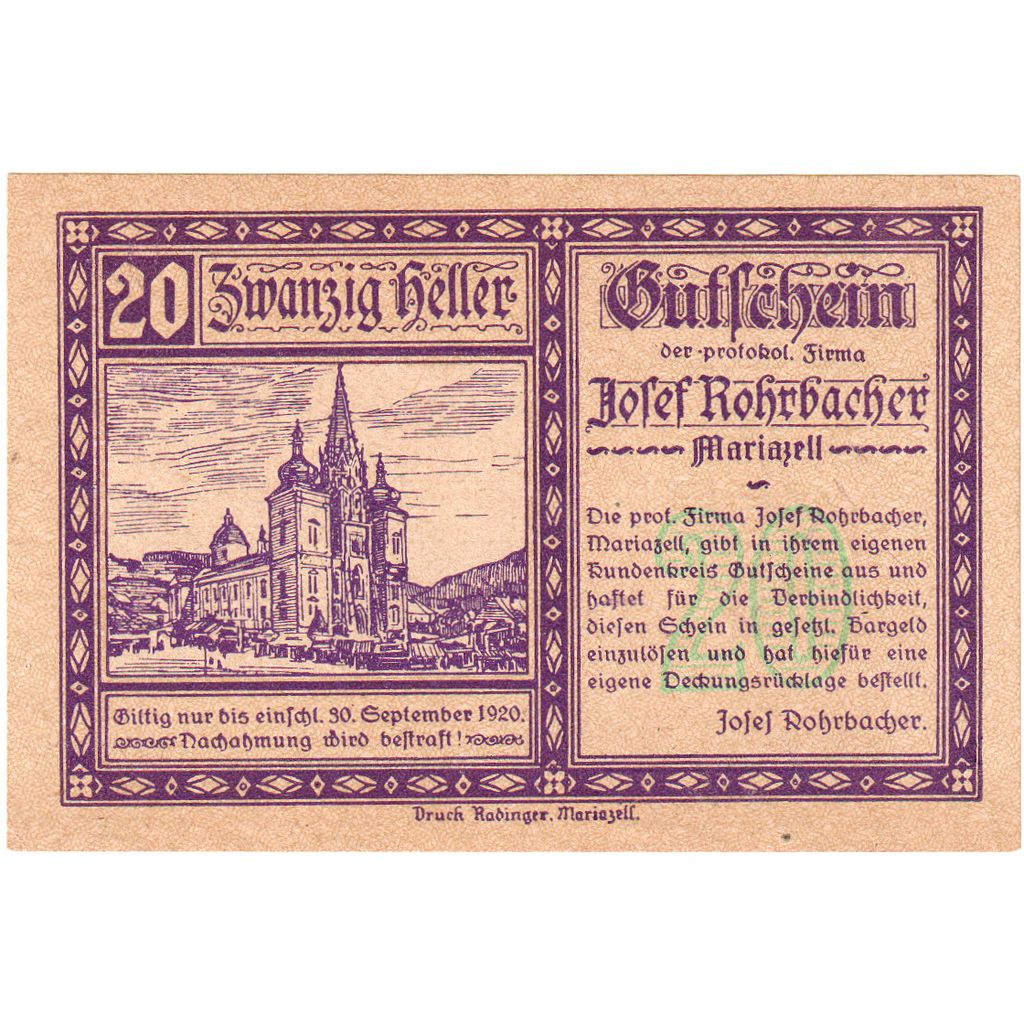 Österreich, Rohrbach, 20 Heller, 1920-09-30, UNZ-