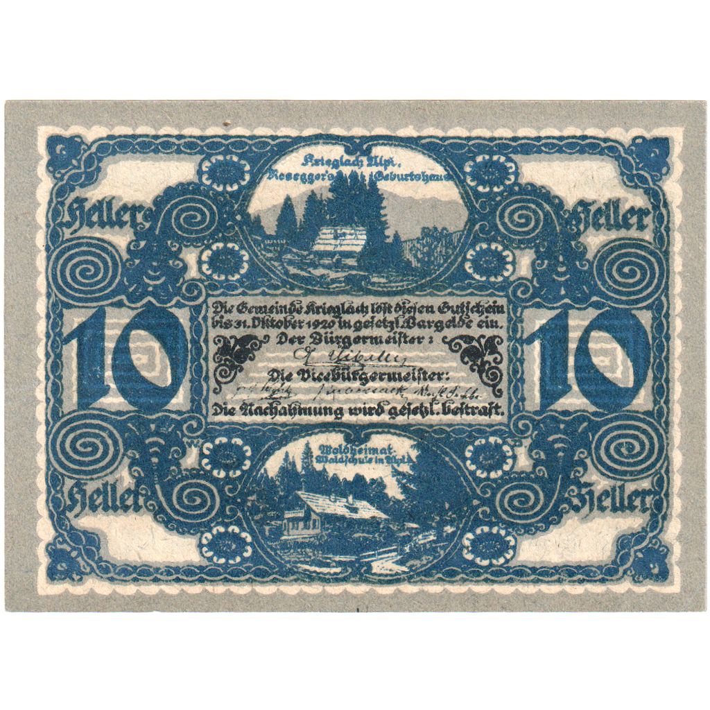 Österreich, Krieglach, 10 Heller, 1920-10-31, UNZ-