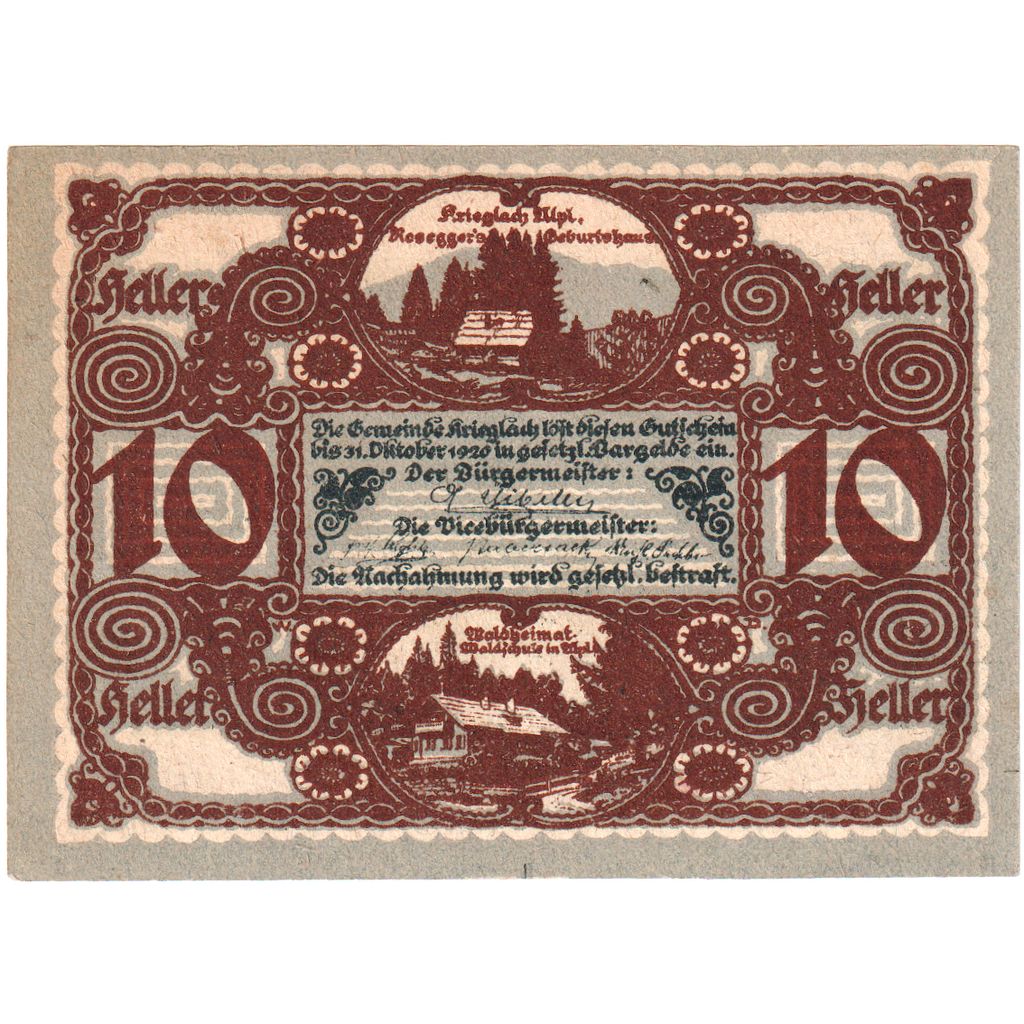 Austria, Krieglach, 10 Heller, 1920-10-31, UNC(63)