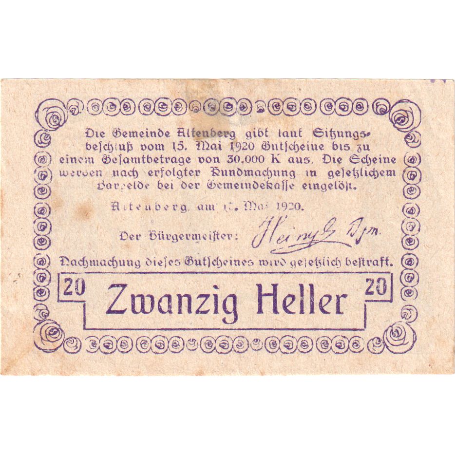 Österreich, Altenberg, 20 Heller, 1920-05-15, S
