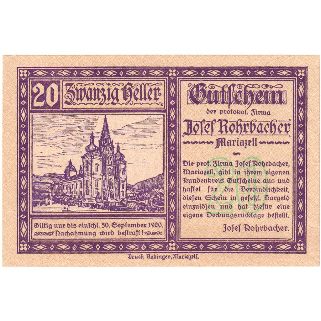 Österreich, Rohrbach, 20 Heller, 1920-09-30, UNZ-