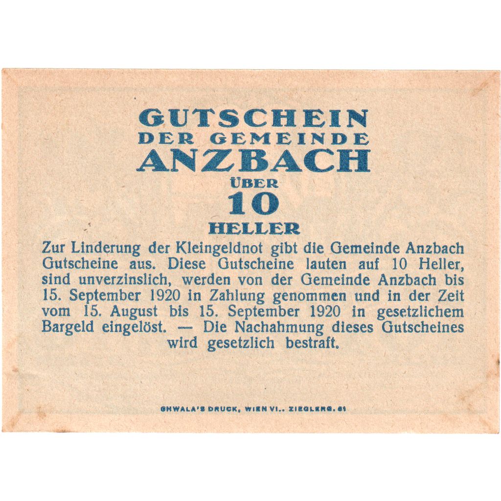 Österreich, Anzbach, 10 Heller, 1920-09-15, UNZ-