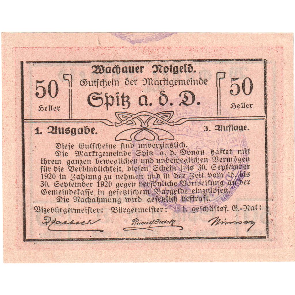 Österreich, Spitz an der Donau, 50 Heller, 1920-09-30, UNZ-