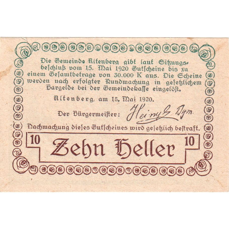 Österreich, Altenberg, 10 Heller, 1920-05-15, UNZ-