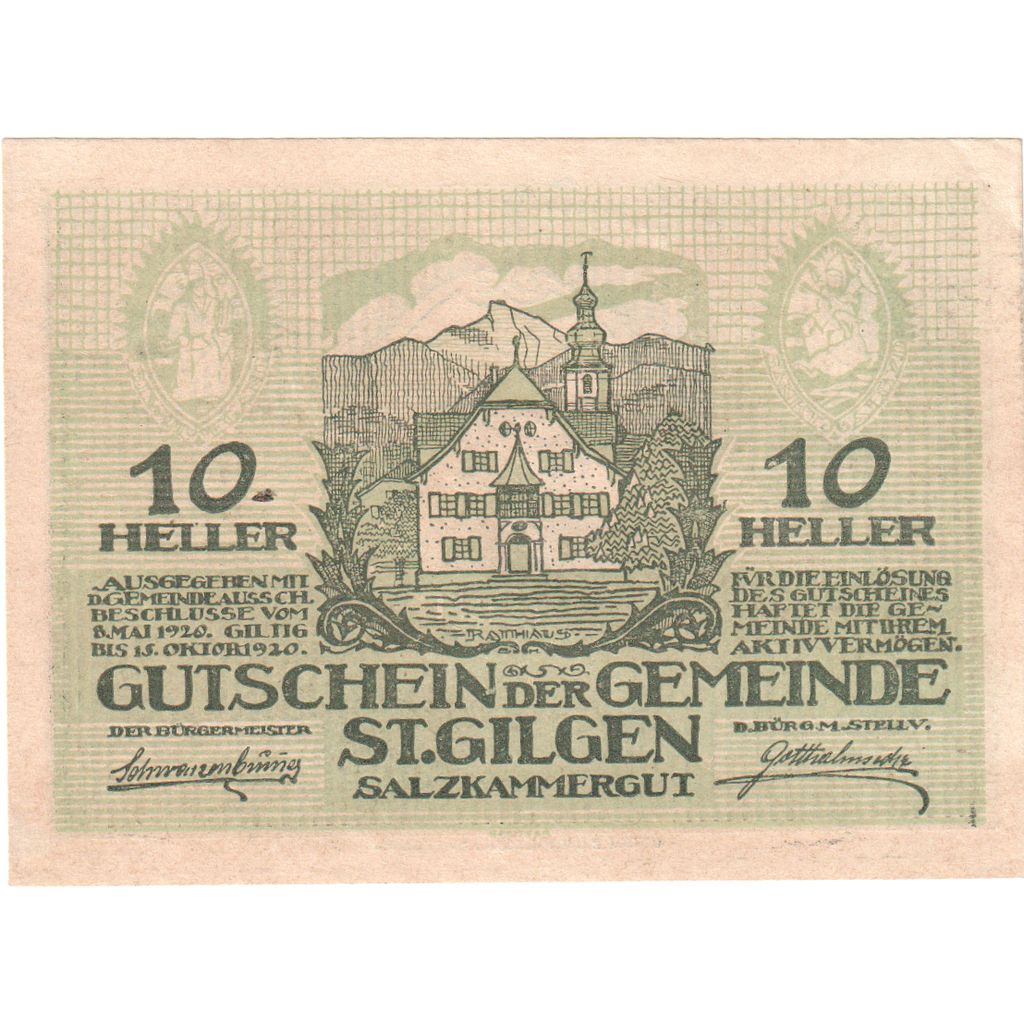 Österreich, St Gilgen, 10 Heller, 1920-10-15, UNZ-