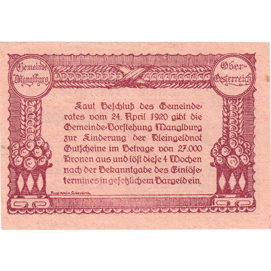 Österreich, Manglburg, 20 Heller, 1920-04-24, UNZ-