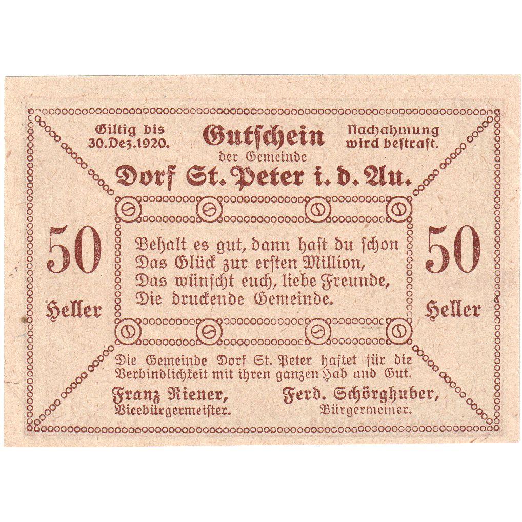 Österreich, St Peter in der Au, 50 Heller, 1920-12-30, UNZ-