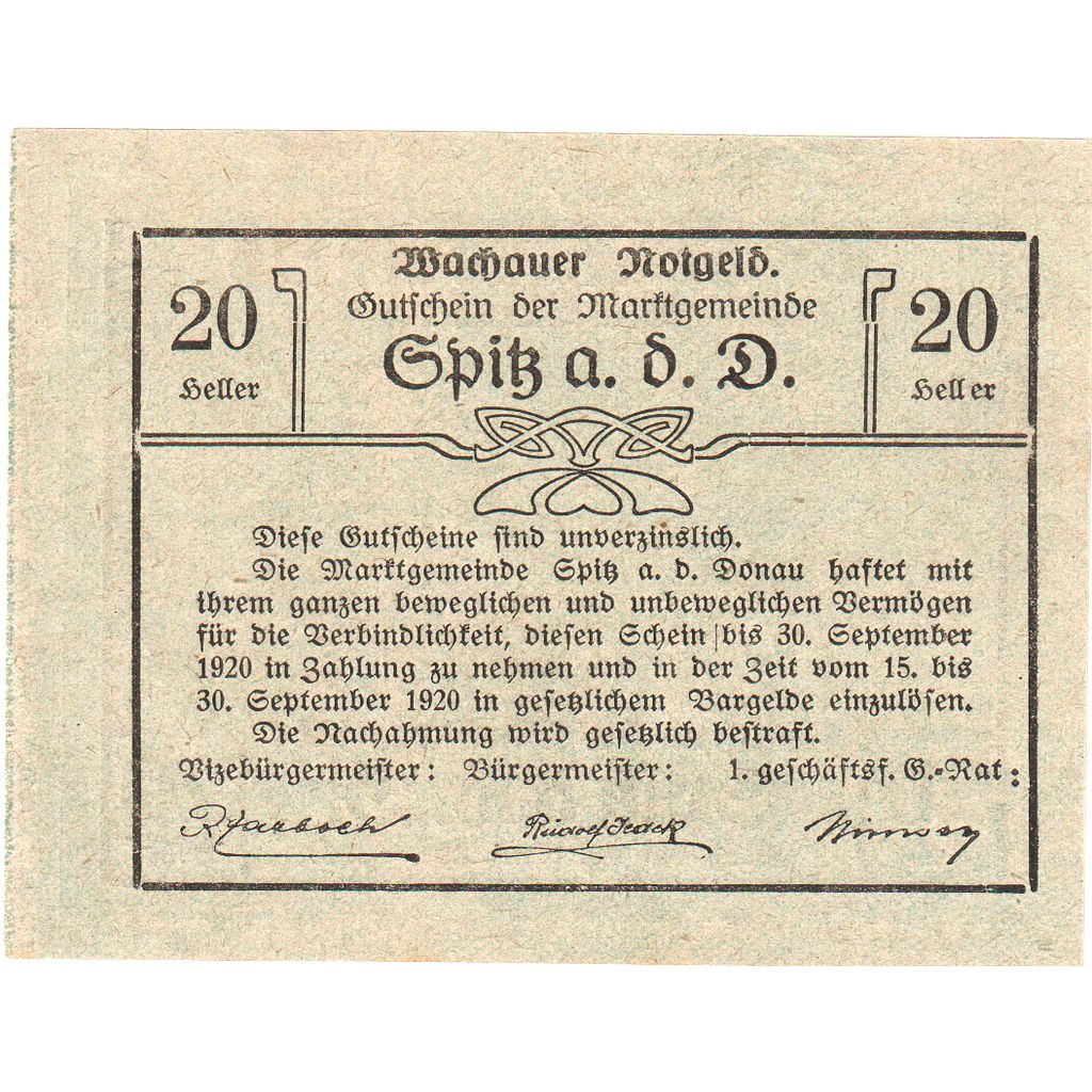 Österreich, Spitz an der Donau, 20 Heller, 1920-09-30, UNZ-
