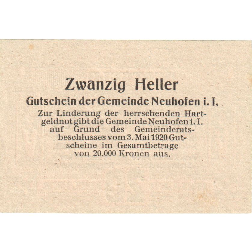 Austria, Neuhofen im Innkreis, 20 Heller, 1920-12-31, UNC(63)
