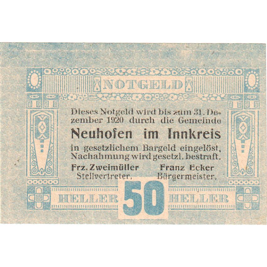 Österreich, Neuhofen im Innkreis, 50 Heller, 1920-12-31, UNZ-