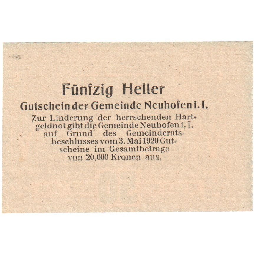 Österreich, Neuhofen im Innkreis, 50 Heller, 1920-12-31, UNZ-