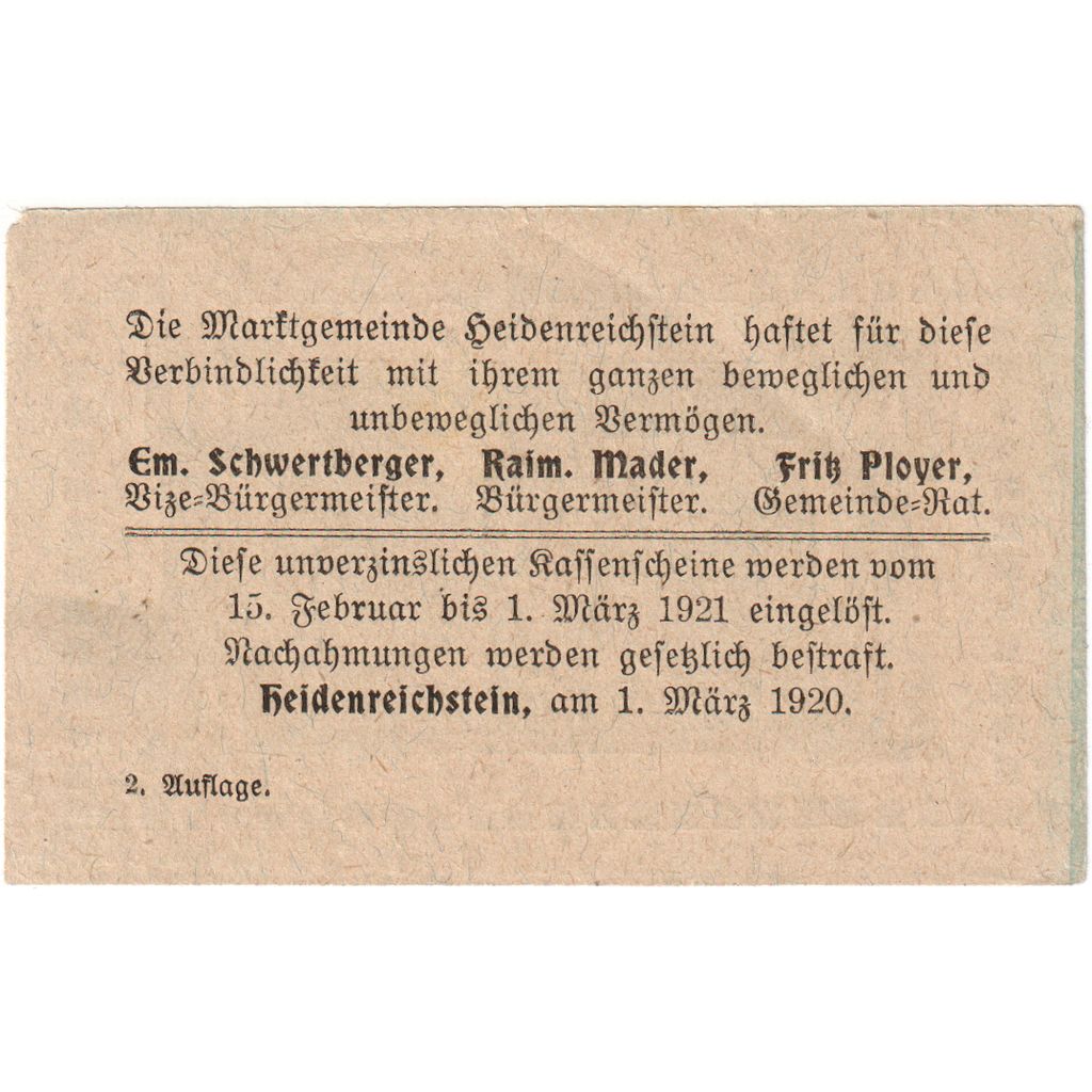 Österreich, Heidenreichstein, 10 Heller, 1921-03-01, UNZ-