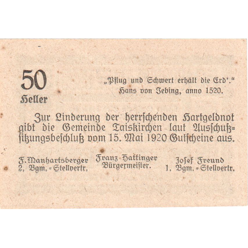 Österreich, Taiskirchen, 50 Heller, 1920-11-30, UNZ-