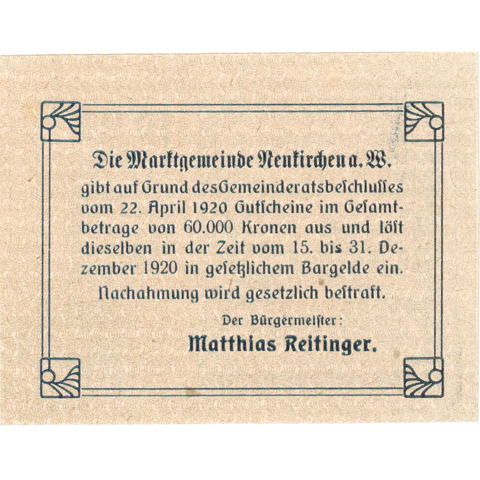 Austria, Neukirchen, 20 Heller, 1921-12-31, UNC(63)