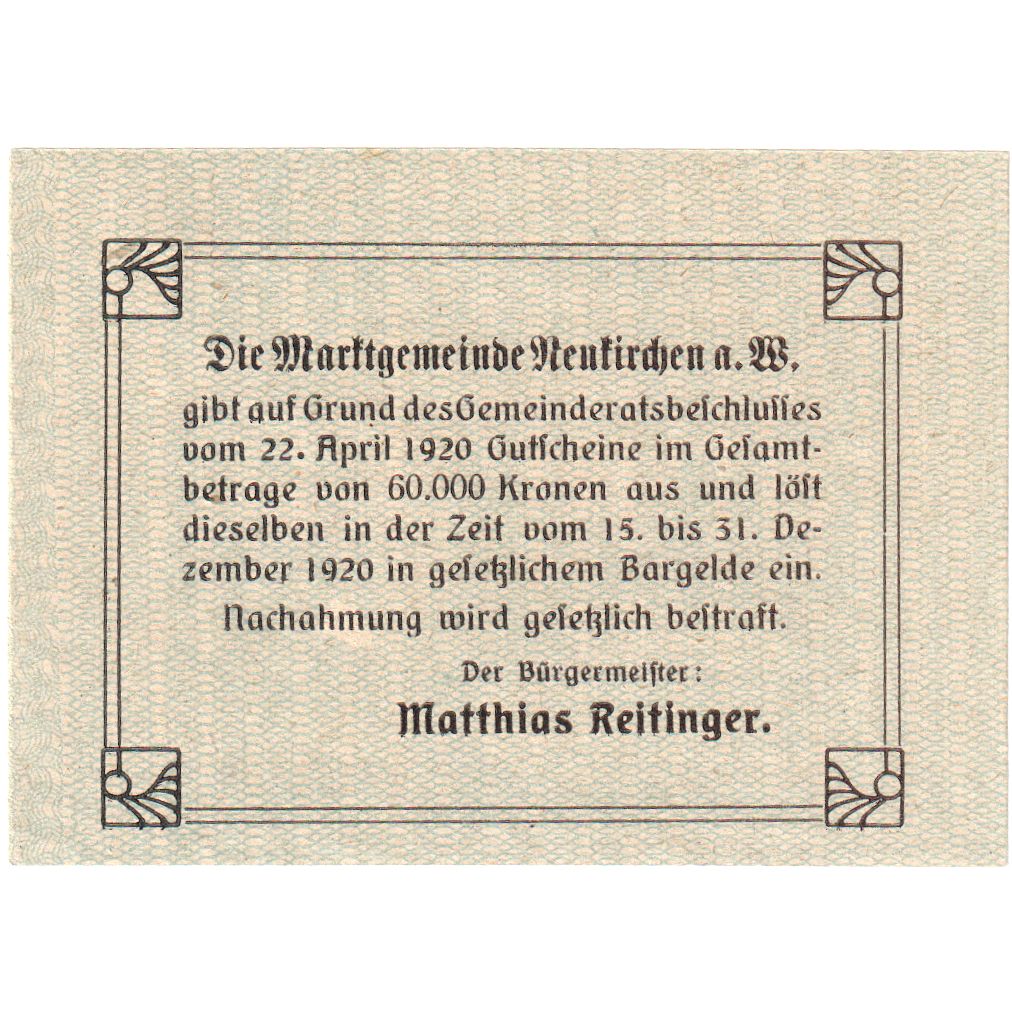 Austria, Neukirchen, 20 Heller, 1921-12-31, UNC(63)