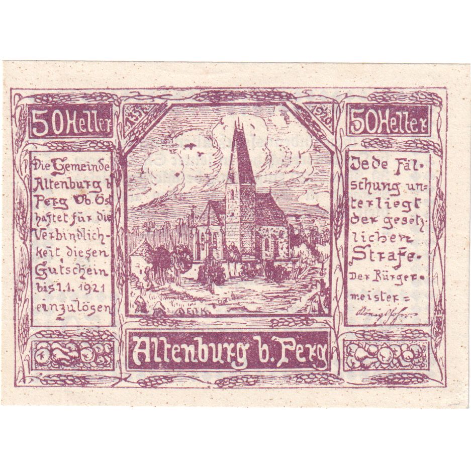 Austria, Altenburg, 50 Heller, 1921-01-01, UNC(63)