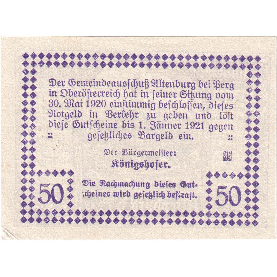 Austria, Altenburg, 50 Heller, 1921-01-01, UNC(63)