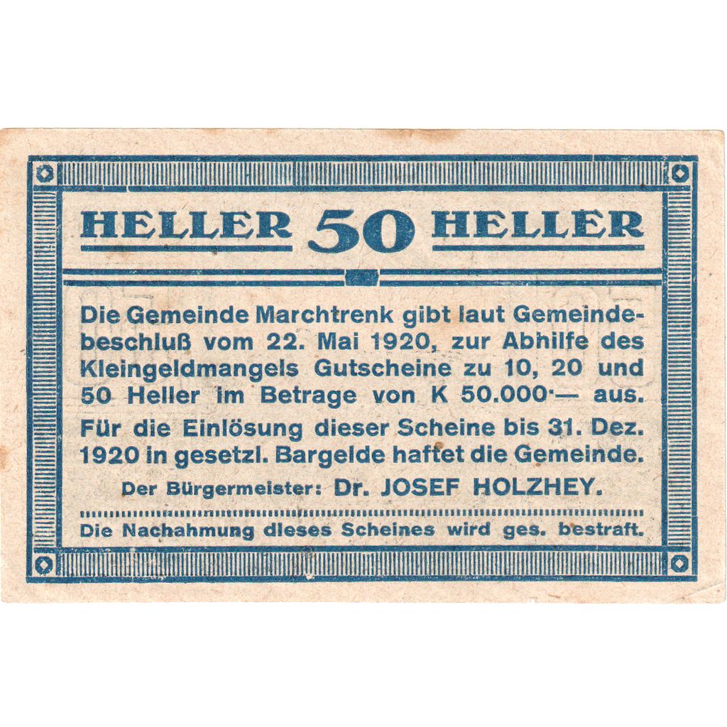 Österreich, marchtrenk, 50 Heller, 1920-12-31, VZ