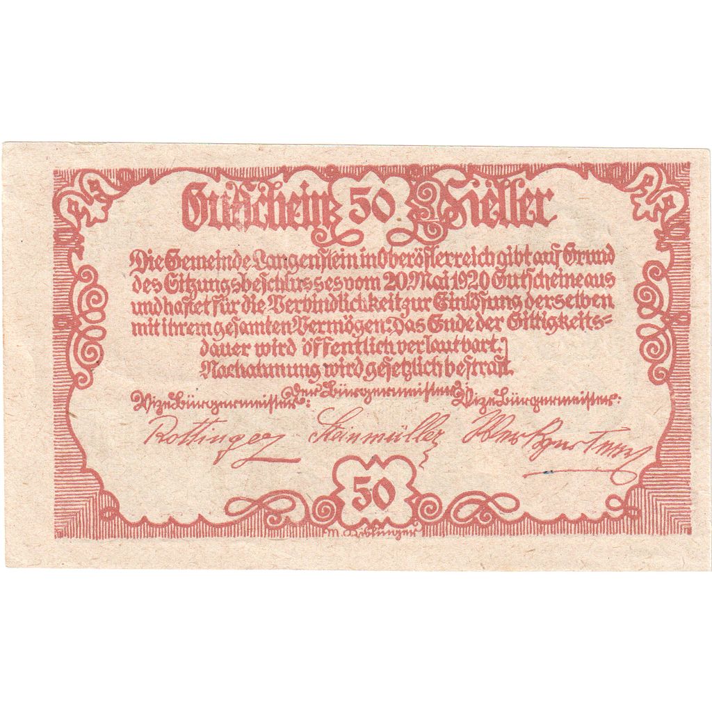 Austria, Langenstein, 50 Heller, SC