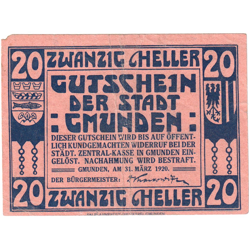 Österreich, Gmunden, 20 Heller, 1920-03-31, VZ