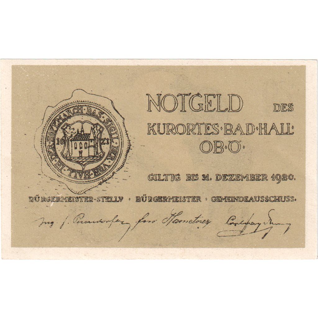 Austria, Bad Hall, 20 Heller, 1920-12-31, UNC(63)