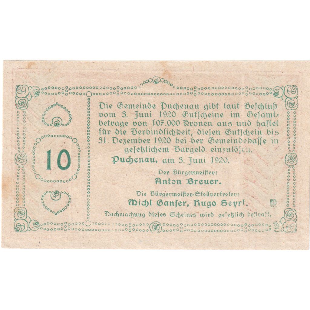 Austria, Puchenau, 10 Heller, 1920-12-31, UNC(63)