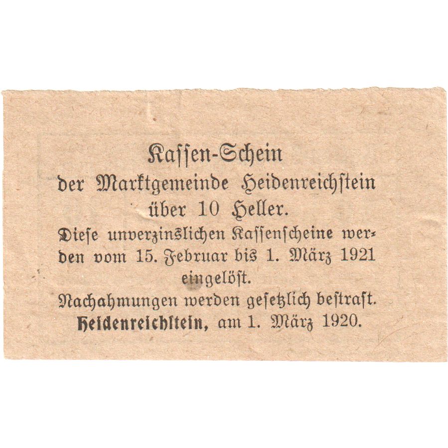 Österreich, Heidenreichstein, 10 Heller, 1921-03-01, UNZ-