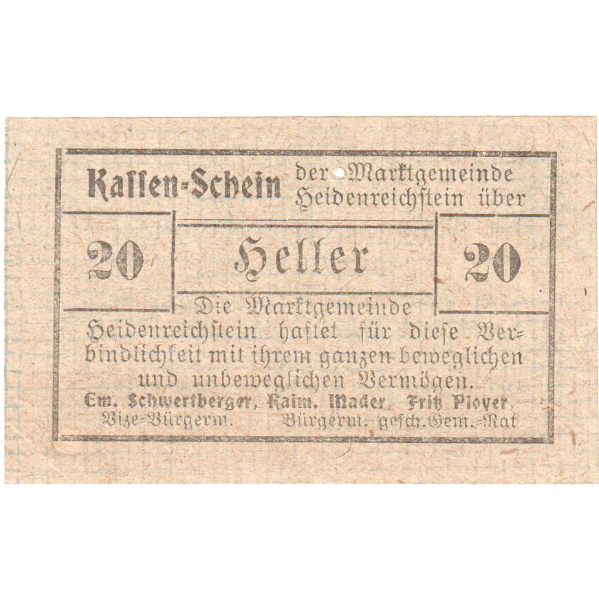Österreich, Heidenreichstein, 20 Heller, 1921-03-01, UNZ-