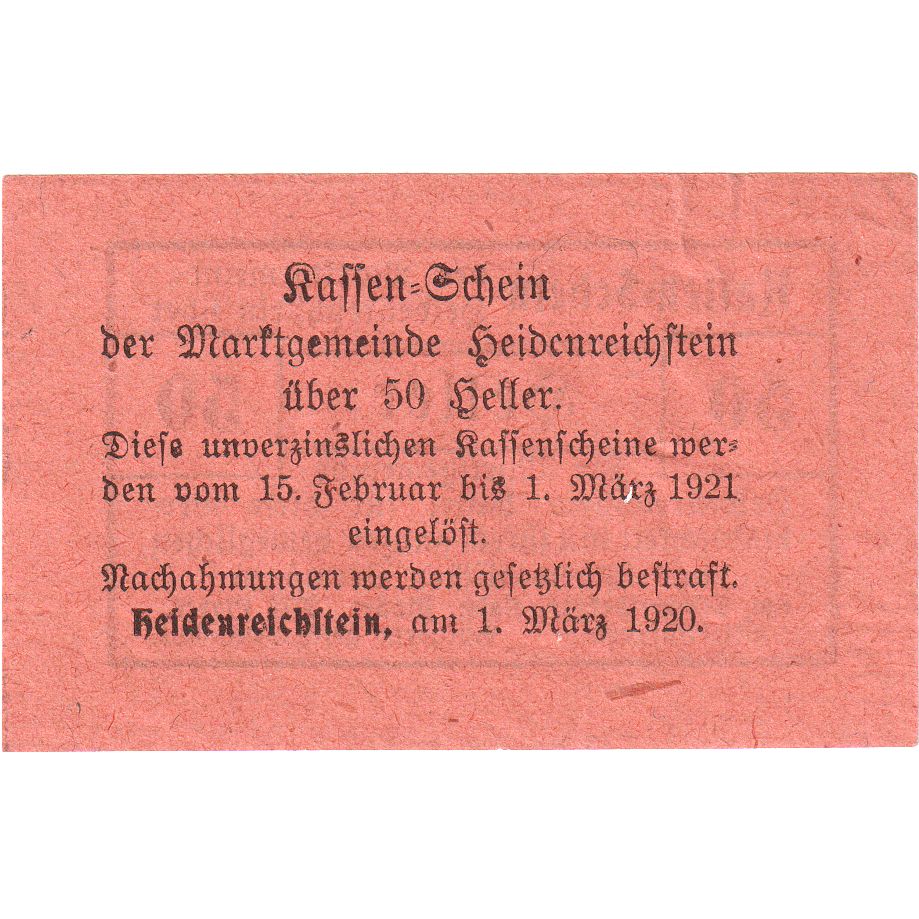 Austria, Heidenreichstein, 50 Heller, 1921-03-01, UNC(63)