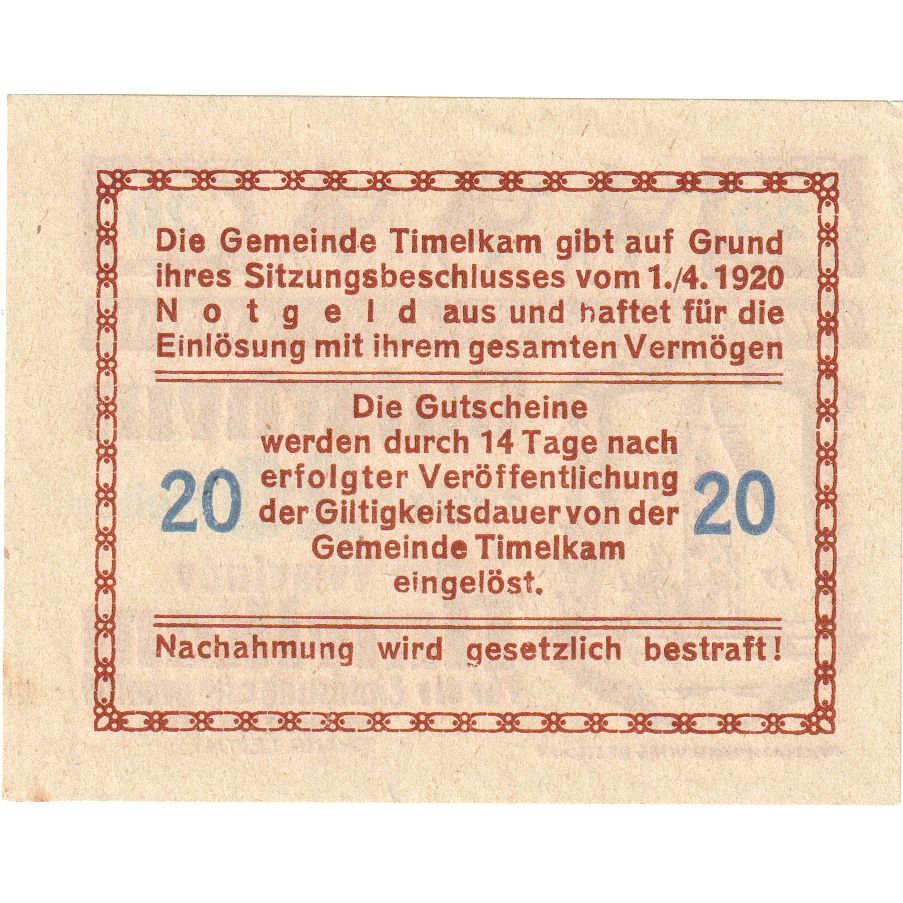 Österreich, Timelkam, 20 Heller, UNZ-